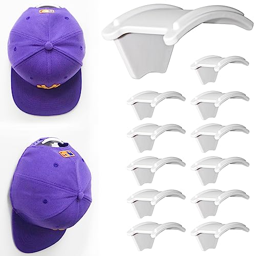 ETOWIFA 12 Pack Hat Organizer Rack for Baseball Caps, Adhesive Hat Holder Floating Display for Wall, Over the Door and Closet, No-Drilling Room/College Dorms Organization & Decor Hook Accessories