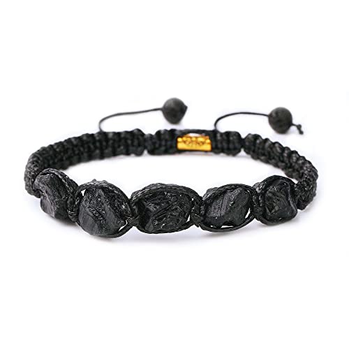 Handmade Natural Stone Black Tourmaline 5 pc Adjustable Black String Bracelet Men's and Women's Gifts