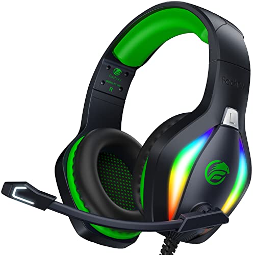 Fachixy「2024 New」FC100 Gaming Headset with Microphone for PS4/PS5/PC/Nintendo Switch, Xbox One Headset with RGB Light, Computer Gamer Headset with Mic