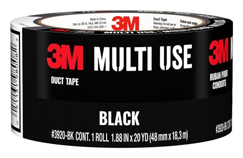 3M Multi-Use Colored Duct Tape, Black with Strong Adhesive and Water-Resistant Backing, Multi-Surface 3M Duct Tape for Indoor and Outdoor Use, 1.88 Inches x 20 Yards, 1 Roll