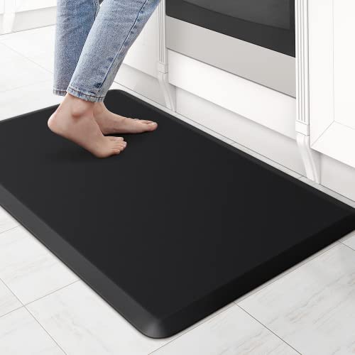 KitchenClouds Kitchen Mat Cushioned Anti Fatigue Rug 17.3'x28' Waterproof, Non Slip, Standing and Comfort Desk/Floor Mats for House Sink Office (Black)