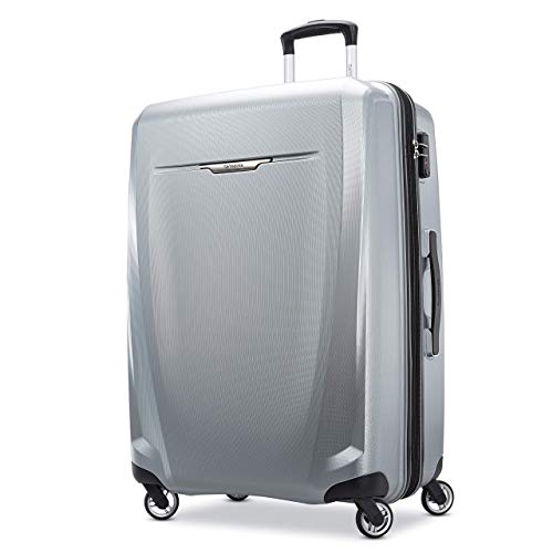 Samsonite Winfield 3 DLX Hardside Expandable Luggage with Spinners, Checked-Large 28-Inch, Silver