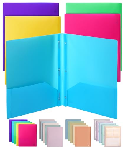 Mr. Pen- Folders with Pockets and Prong with Fasteners, 2 Pocket Folder, 3 Prong Folders, 5 Pack, Plastic