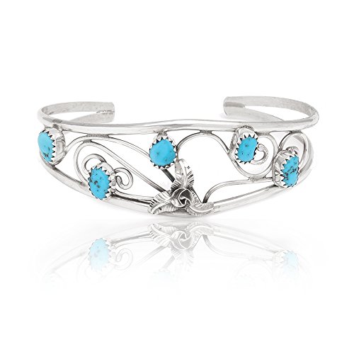 Native-Bay $300Tag Flower Silver Certified Navajo Arizona Sleeping Beauty Turquoise Cuff Bracelet 12947-2 Made by Loma Siiva