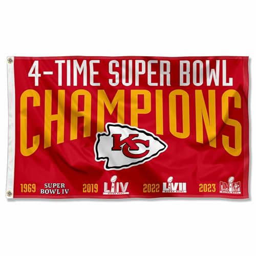 Kansas City Chiefs 4 Time Super Bowl Champions Flag Outdoor Indoor 3x5 Foot Banner