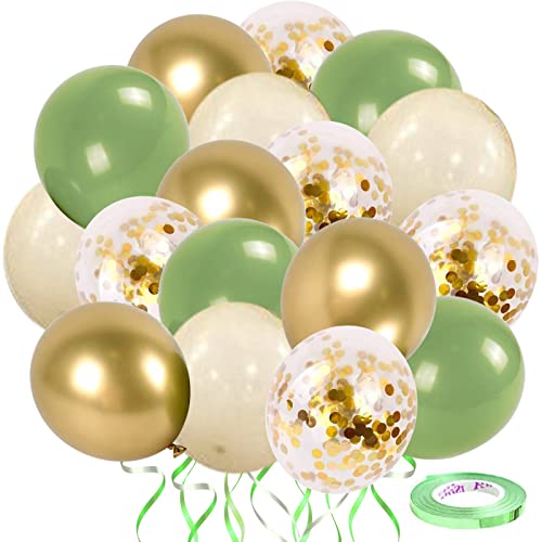 Sage Green Gold Confetti Balloons - 50 pcs Olive Green Blush Gold Metallic Latex Balloon for Eucalyptus Birthday Baby Shower Wedding Bridal Shower Party Decorations…