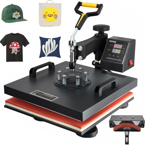 VEVOR 15x15 Heat Press Machine 2 in 1 Combo(with Hat Press), 360° Swing Away Digital Tshirt Press Machine, Clamshell Heat Transfer Sublimation for Printing T-Shirt Hat Cap Pillow Bag