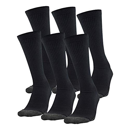 Under Armour Adult Performance Tech Crew Socks, Multipairs , Black (6-Pairs) , Large