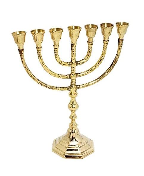 Salomon's Menora Authentic Brass Menorah - 7-Branch Candle Holder from Jerusalem, Israel - Antique Design for Spiritual, Religious & Home Decor