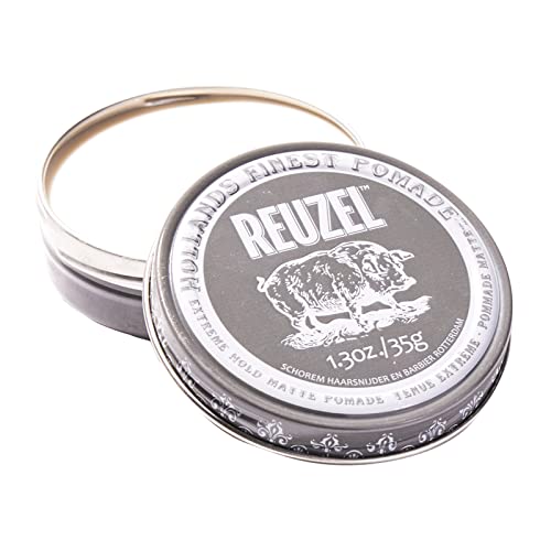 REUZEL Extreme Hold Matte Pomade, Strongest All Day Hold, Water Soluble Styling, No Shine & Flake Free, Easy To Wash Out, For and Hairstyles, 1.3 oz
