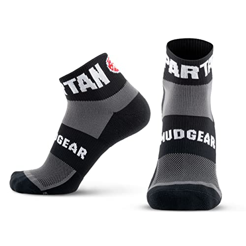 MudGear 1/4 Crew Length Spartan Race Socks - Men's Sports Socks for Spartan Race, Gym, Trail Running, Basketball, Hiking, Work etc. - 1-Pair Cushioned Athletic Low Cut Socks (Black/Small)