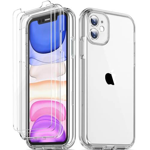 COOLQO Compatible with iPhone 11 Case, and [2 x Tempered Glass Screen Protector] for Clear 360 Full Body Coverage Hard PC+Soft Silicone TPU 3in1 Shockproof Protective Phone Cover