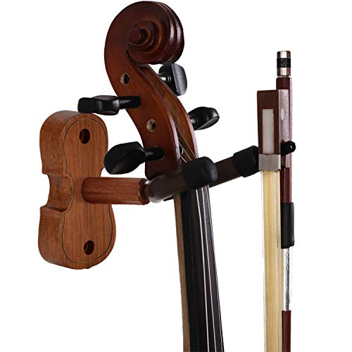 Violin Wall Mount Violin Hanger with Bow Hook Home & Studio Rosewood Violin/Viola Stand (Rosewood MA-R5)1
