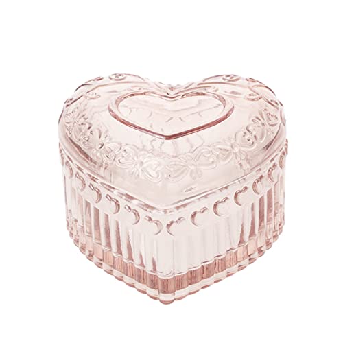 WHSLILR Glass Jewelry Box Heart Shape Cute Box for Storage Ring Earring Trinket Vintage Jewelry Organizer Decorative Gift for Women Girls-GRB003-Pink