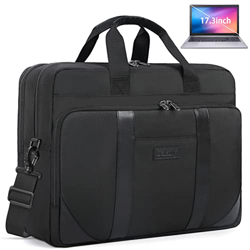 17 Inch Laptop Bag for Men Waterproof Laptop Briefcase Large Laptop Case 17.3 inch Business Office Work Computer Bag Adjustable Shoulder Messenger Bag, Black