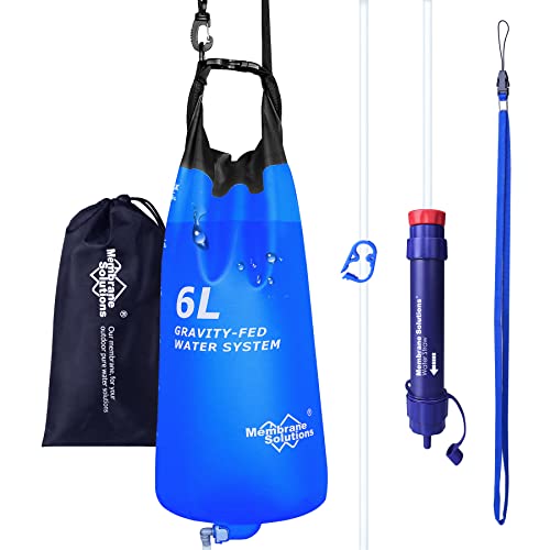 Membrane Solutions Gravity Water Filter Pro 6L, 0.1-Micron Versatile Water Purifier Camping with Adjustable Tree Strap Storage Bag, Survival Gear for Group Emergency Preparedness