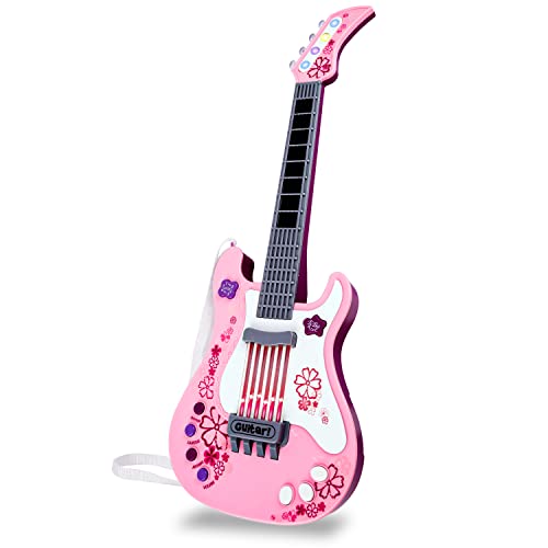 M SANMERSEN Kids Guitar for Girls Music Toys Guitar for Kids Toddler Electric Guitar with Strap Kids Pink Guitar Musical Instrument Toys for 3 4 5 Year Old Girls Gifts