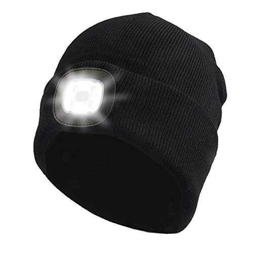 RIDEIWAKE Beanie Hat with Light Gifts for Men Dad Husband Him Headlamp Cap Winter Knitted Lighted Hat Christmas Stocking Stuffers Birthday Gifts for Boyfriend Father Grandpa Women(Black)