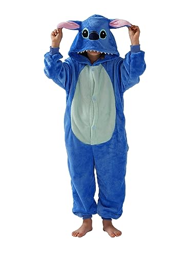 SCOPUCI Unisex Kids Animal Onesie Pajamas, Flannel Halloween Cosplay Costume for 3-12 Years Boys Girls, Children One Piece Homewear Sleepwear