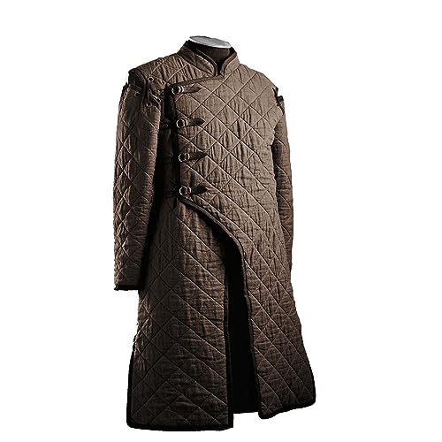 THE MEDIEVALS Thick Padded Gambeson Coat Aketon Full Length Jacket Armor - Brown Costumes - Small