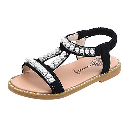 WUAI Kids Baby Girls Summer Sandals Fashion Boho Princess Flat Shoes Crystal Beach Roman Sandals 1-6Years(Black,2-2.5Years)