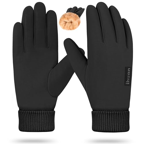 ihuan Winter Gloves for Men Women - Cold Weather Gloves for Running Cycling, Waterproof Snow Warm Gloves Touchscreen Finger