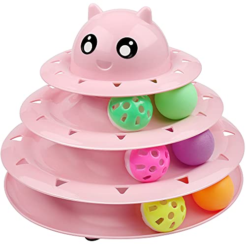 UPSKY Cat Toy Roller 3-Level Turntable Cat Toy Balls with Six Colorful Balls Interactive Kitten Fun Mental Physical Exercise Puzzle Toys.