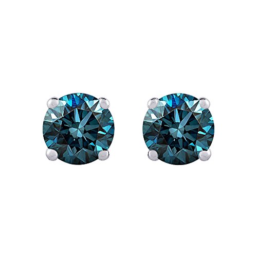 1/2 ct. Blue - I1 Round Brilliant Cut Diamond Earring Studs in 14K White Gold