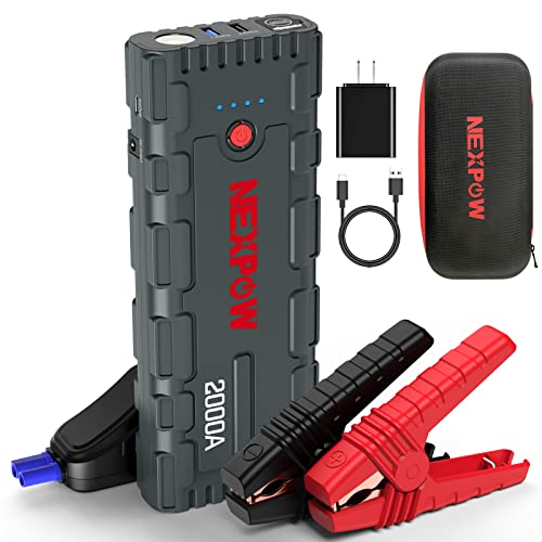 NEXPOW 2000A Peak Car Jump Starter with USB Quick Charge 3.0 (Up to 7.0L Gas or 6.5L Diesel Engine), 12V Portable Battery Starter, Battery Booster with Built-in LED Light