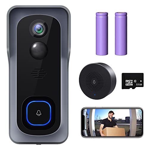 XTU WiFi Video Doorbell Camera, Wireless Doorbell Camera with Chime, 1080P HD, 2-Way Audio, Motion Detection, IP65 Waterproof, No Monthly Fees and 32GB SD Card Pre-Installed