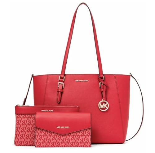 Michael Kors Charlotte Large 3-in-1 Tote Crossbody Handbag Leather (Bright Red)