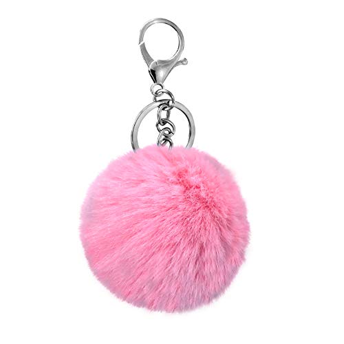 Cityelf Cute Faux Rabbit Fur Ball Pom Pom Keychain Car Key Ring Handbag Tote Bag Pendant Purse Charm (Pink)