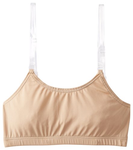 Clementine Apparel Girls' Big (7-16) Pull-On Bra Detachable Elastic See Through Shoulder Straps, Nude, 8-10