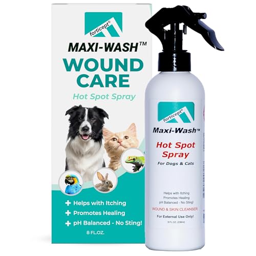 Forticept Maxi-Wash Hot Spot Spray Treatment, Wound Care & Itch Relief Spray for Dogs and Cats. Relives Scratching, Rashes, Sores, Itchy Skin and Paw Licking 8 oz