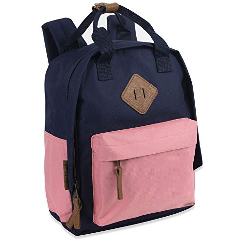 Madison & Dakota Canvas Mini Backpack for School & Travel, Pink/Blue, 13.5' x 10' x 4'