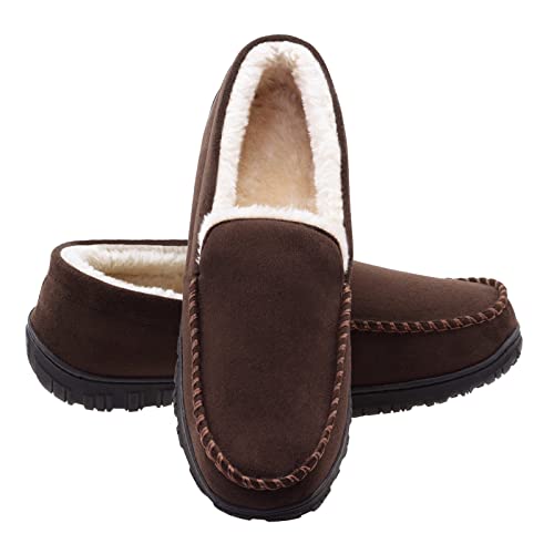 Lulex Mens Slippers Moccasins Cozy House Bedroom Shoes with Memory Foam Hard Sole Indoor Outdoor Brown 11 M US