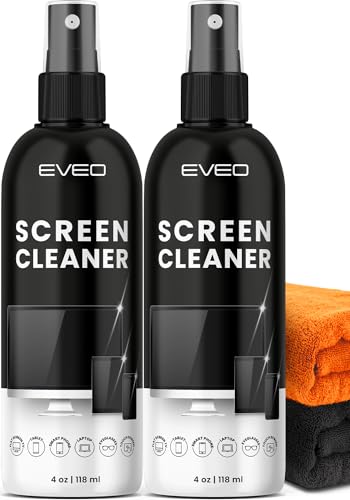 Screen Cleaner Spray - TV screen cleaner spray and Microfiber cloth kit, Computer Screen Cleaner & Car Screen Cleaner for TV, Monitor, Laptop, MacBook, iPad, iPhone and Electronic Devices - 8oz(4ozx2)
