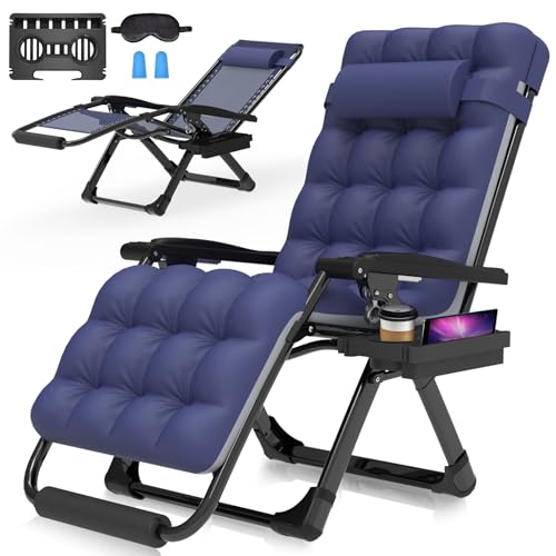 Suteck Zero Gravity Chair, 26In Lounge Chair w/Removable Cushion & Headrest, Reclining Camping Chair w/Upgraded Lock, Large Cup Holder and Footrest, Reclining Patio Chairs Recliner for Indoor Outdoor
