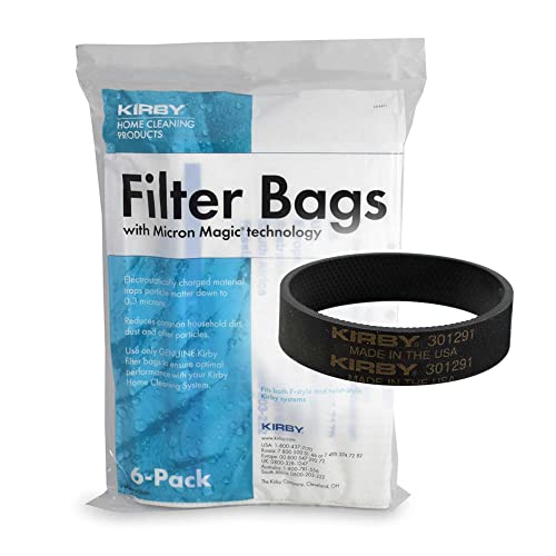 KIRBY Vacuum System Filter Bags with Micron Magic technology 6 Pack Part 204811 Plus Belt