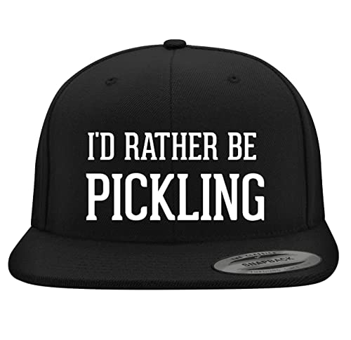 I'd Rather Be Pickling - Embroidered Yupoong 6089 Structured Flat Bill Hat | Trendy Baseball Cap for Men and Women | Modern Cap in Snapback Closure | Black | One Size