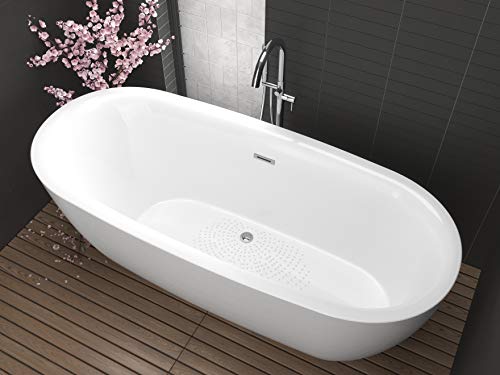 ANZZI Freestanding Tub 67”, Soaker Tub, Acrylic Center Drain, Luxury Spacious, Deep Soaker Bathtub with Overflow and Drain, Modern Slip-Resistant Floor (FT-AZ401)