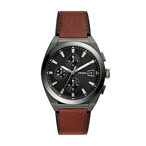 Fossil Men's Everett Quartz Stainless Steel and Eco Leather Chronograph Watch, Color: Smoke, Brown (Model: FS5799)