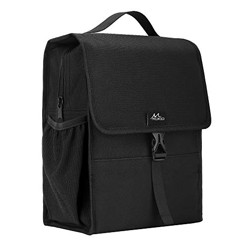 MoKo Insulated Lunch Bag, Reusable Cooler Tote Bag, Collapsible Multi-use Lunch Box, Thermal Lunch Sack with Zipper Closure for Travel Picnic Office, Black