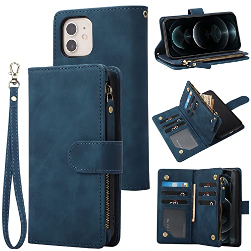 RANYOK Wallet Case Compatible with iPhone 11 (6.1 inch), Premium PU Leather Zipper Flip Folio Wallet RFID Blocking with Wrist Strap Magnetic Closure Built-in Kickstand Protective Case (Blue)
