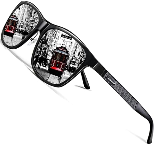 ROCKNIGHT HD Polarized UV Sunglasses for Men Silver Mirrored Sunglasses for Women Metal Square UV 400 Sunglasses Stylish