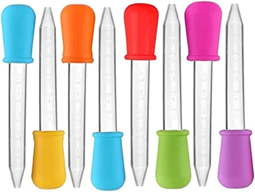 Yiasangly 5ml Liquid Droppers Clear Medicine Silicone and Plastic Pipettes Eye Dropper with Bulb Tip for Kids Candy Molds (8 Pack)