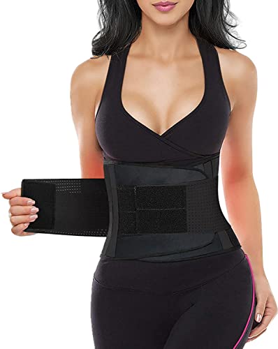 YIANNA Women Waist Trainer Belt - Slimming Sauna Waist Trimmer Belly Band Sweat Sports Girdle Belt Weight loss, YA8002-2-Black-L