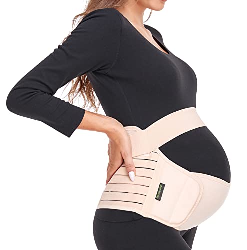 ChongErfei Maternity Belt, Pregnancy 3 in 1 Support Belt for Back/Pelvic/Hip Pain, Maternity Band Belly Support for Pregnancy Belly Support Band (M: Fit Ab 35.5'-47.3', Nude)