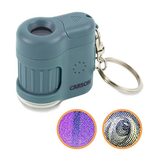 Carson MicroMini 20x LED Lighted Pocket Microscope with Built-In UV and LED Flashlight - Blue