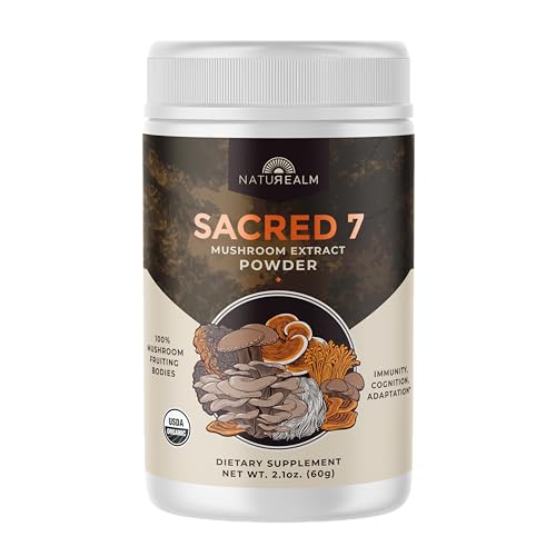 Naturealm Sacred 7 - Mushroom Extract Powder 2 oz - Chaga, Cordyceps, Lion's Mane, Maitake, Reishi, Shiitake & Turkey Tail - Organic Herbal Nootropic Supplement - Focus, Energy & Mental Performance